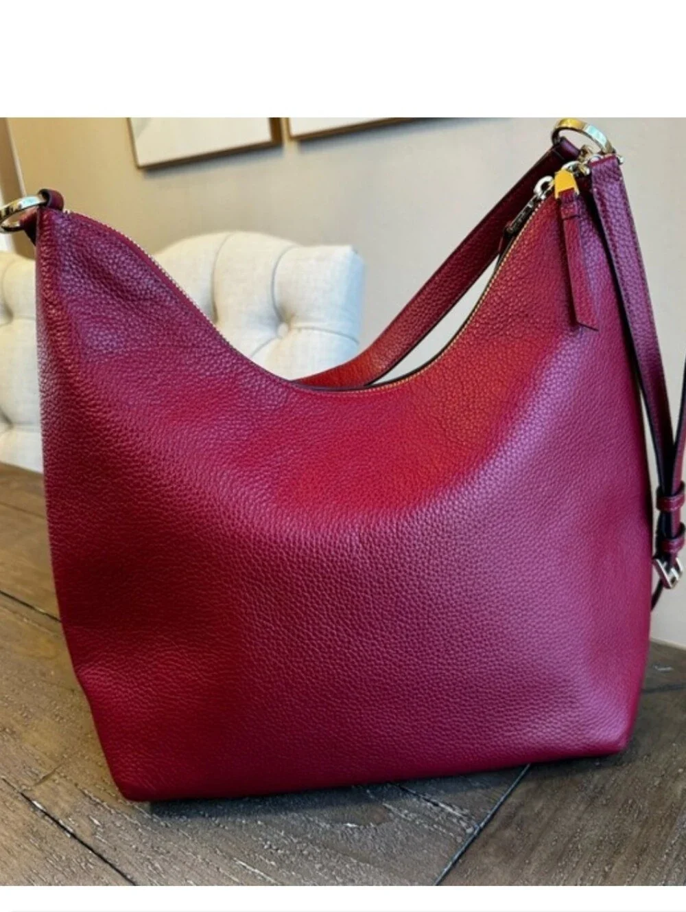 kate spade Deep Red Pebbled Leather Hobo Bag